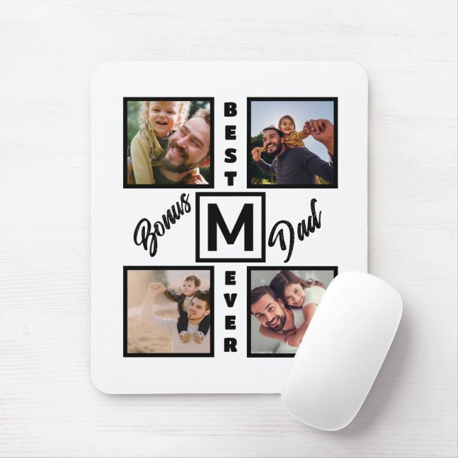 Custom Modern Bonus Vater Stepdad 4 Foto Collage Mousepad (Mit Mouse)