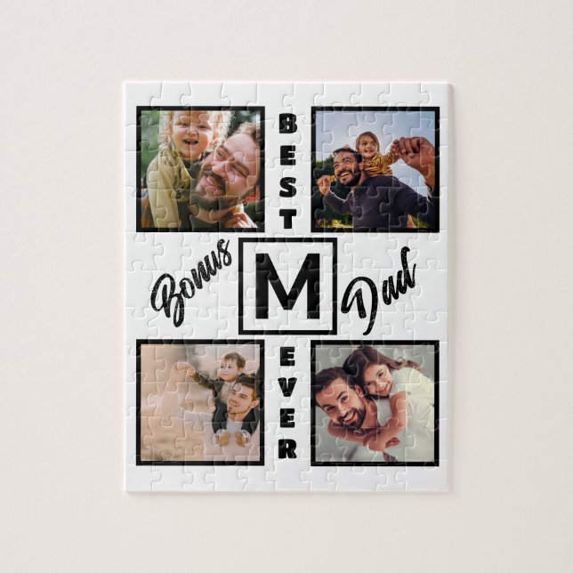 Custom Modern Bonus Vater Stepdad 4 Foto Collage Puzzle (Vertikal)