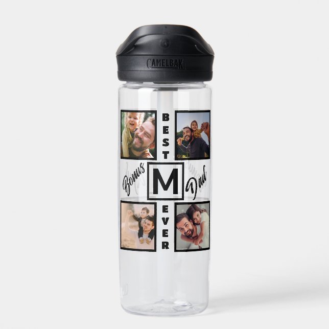 Custom Modern Bonus Vater Stepdad 4 Foto Collage Trinkflasche (Rückseite)