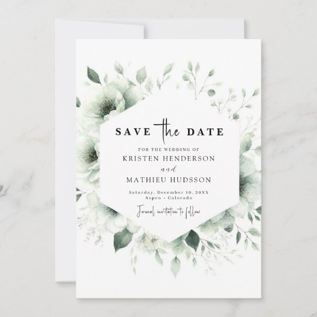 Custom Modern Botanical Sage Green Wedding Save The Date (Vorderseite)
