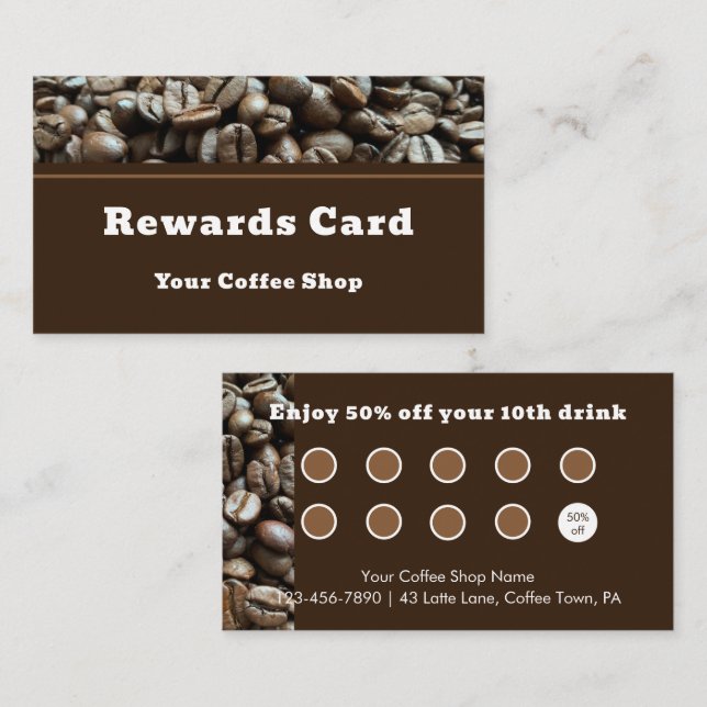 Custom Modern Cafe Coffee Shop Reward Customer Treuekarte (Vorne/Hinten)