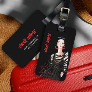 Custom Modern City Girl Black Red Graphic Gepäckanhänger