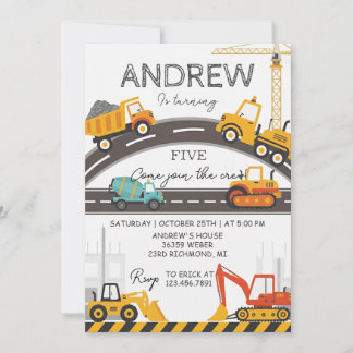 Custom Modern Construction Birthday card Einladung