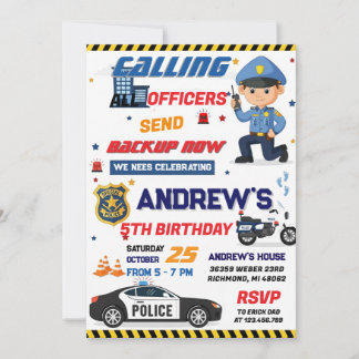 Custom Modern Cop Police Officer Birthday party Einladung