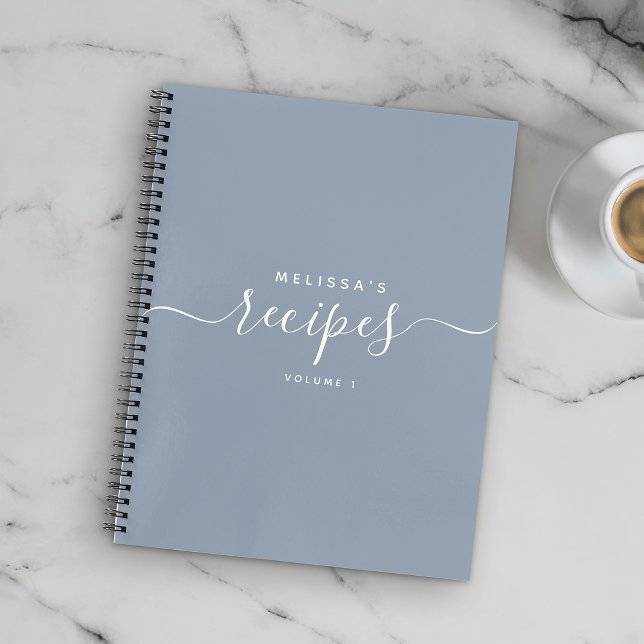 Custom Modern Dusty Blue Elegante Script Recipe Notizbuch (Von Creator hochgeladen)