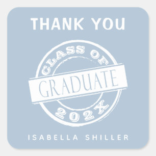 Custom Modern Dusty Blue Graduate Vielen Dank Quadratischer Aufkleber