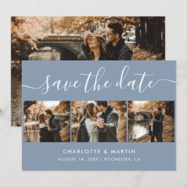 Custom Modern Dusty Blue Wedding 4 Foto Save The Date