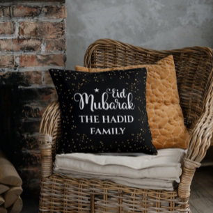 Custom Modern Eid Mubarak Black Eid Throw Kissen