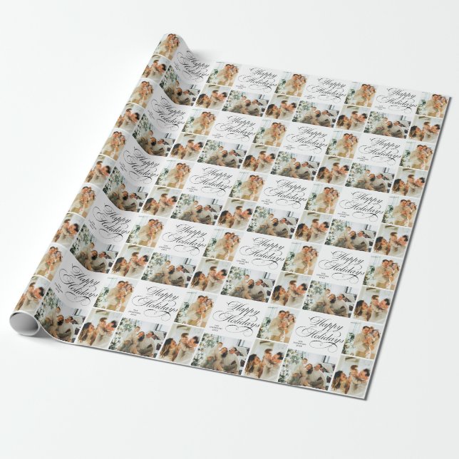 Custom Modern Elegant Photo Happy Holidays Script Geschenkpapier (Ungerollt)
