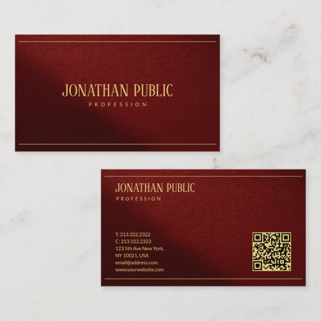 Custom Modern Elegant Template Gold Text QR Code Visitenkarte (Vorne/Hinten)