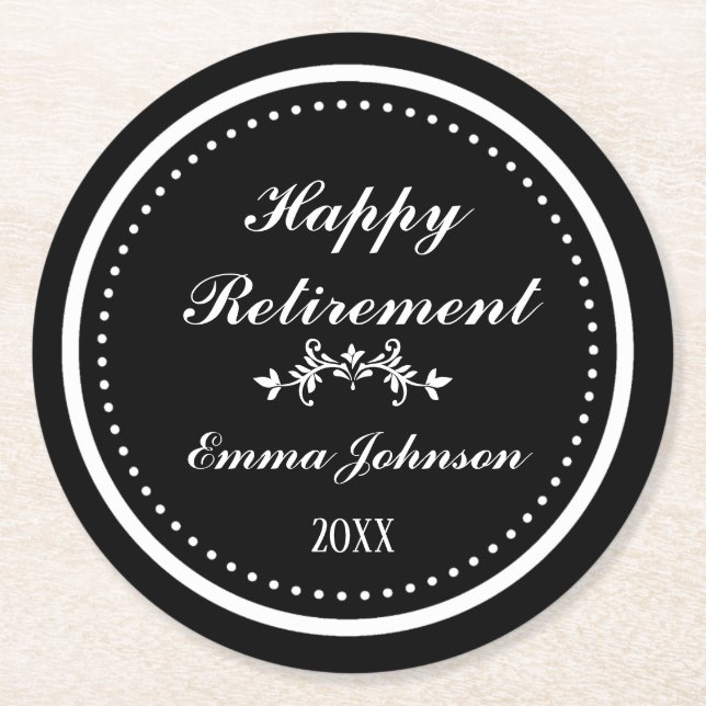 Custom Modern Elegante Black&White Happy Rentireme Runder Pappuntersetzer (Vorderseite)