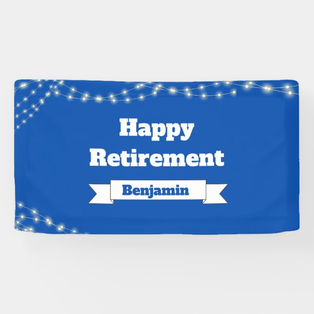 Custom Modern Elegante Blue Happy Retirement Banner (Horizontal)