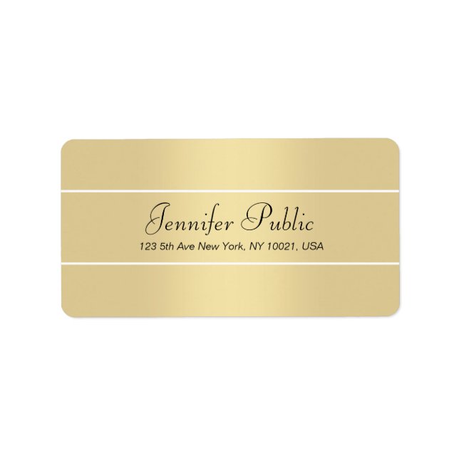 Custom Modern Elegante Gold Weißer Script Name Adressaufkleber (Vorne)