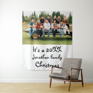 Custom Modern Family Christmas Foto Wandteppich