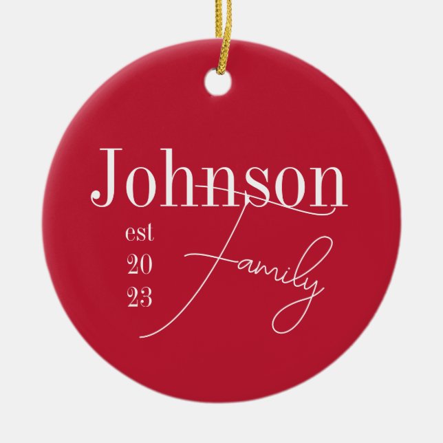 Custom Modern Family Name Weihnachten Keramik Ornament (Vorne)