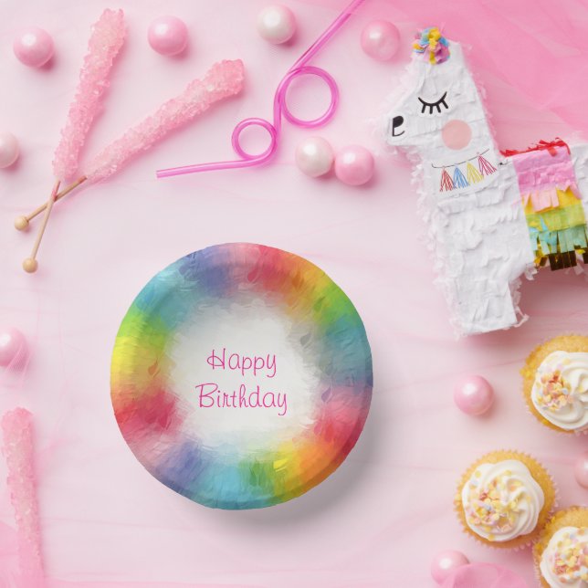 Custom Modern farbenfrohe Vorlage Happy Birthday Pappteller (Party)