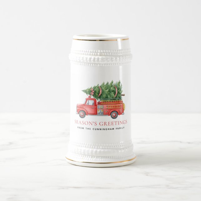 Custom Modern Firefighter Christmas Fire Truck  Bierglas (Mittel)