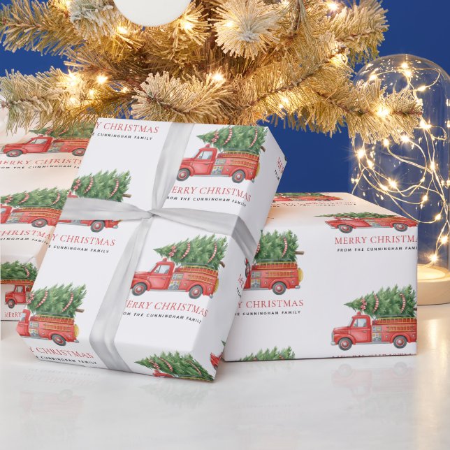 Custom Modern Firefighter Christmas Fire Truck  Geschenkpapier (Feiertage)
