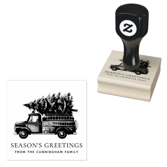 Custom Modern Firefighter Christmas Fire Truck  Gummistempel (Stempel)