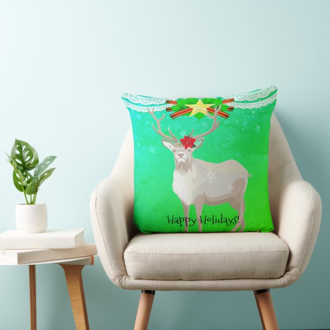 Custom Modern Fun Holiday Christmas Reindeer Green Kissen (Stuhl )