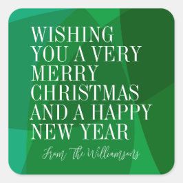 Custom Modern Green Geometrie Weihnachtsgrüße Quadratischer Aufkleber