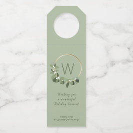 Custom Modern Green Monogram Wreath family Flaschenanhänger