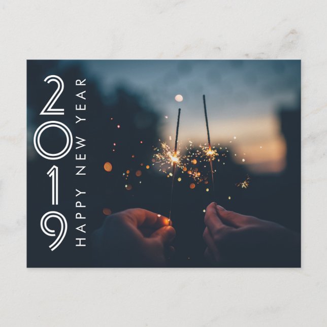 Custom Modern Happy New Year Firework Sparklers Postkarte (Vorderseite)