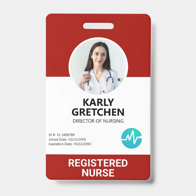 Custom Modern Hospital Employee Foto ID Card Red Ausweis (Vorderseite)