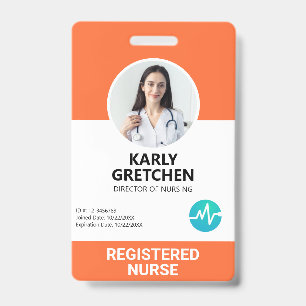 Custom Modern Hospital Employee Foto ID Orange Ausweis