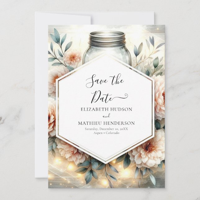 Custom Modern Mason Jar Wedding Save The Date (Vorderseite)