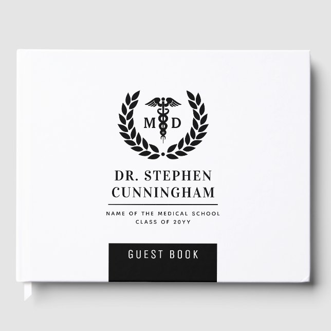 Custom Modern MD Med School Graduation Party Gästebuch (Vorderseite)