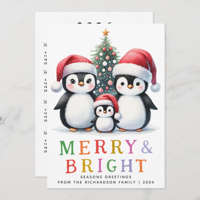 Custom Modern Merry and Bright Pinguin Weihnachten (Vorne/Hinten)