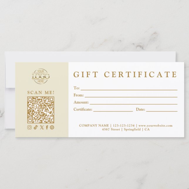 Custom Modern Minimalist Business Gift Certificate (Vorderseite)