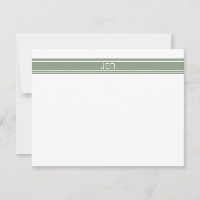 Custom Modern Minimalist Sage Green Monogram Mitteilungskarte (Vorderseite)