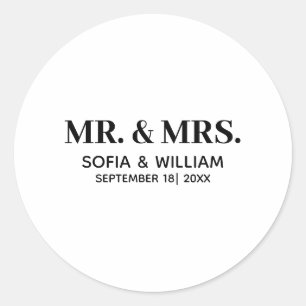 Custom Modern Mr. and Mrs. Wedding Runder Aufkleber