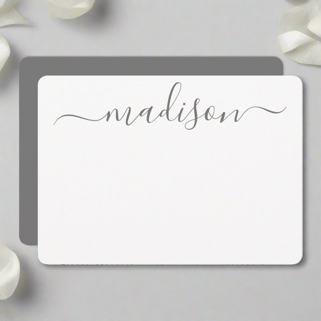 Custom Modern Name Grautypografie Script Mitteilungskarte (Von Creator hochgeladen)