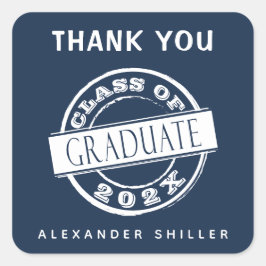 Custom Modern Navy Blue Graduate Vielen Dank Quadratischer Aufkleber