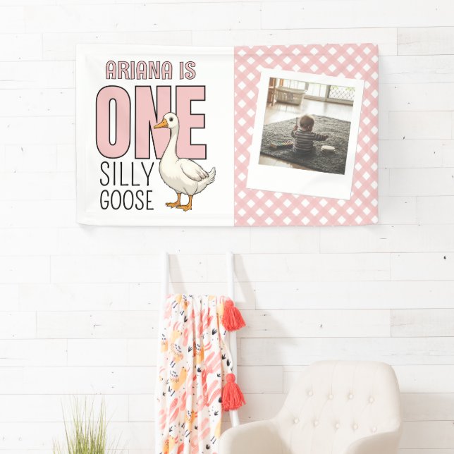 Custom Modern One Albern Goothe First Birthday Par Banner (Insitu)
