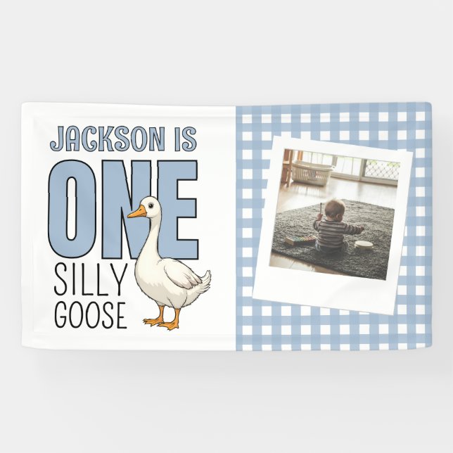 Custom Modern One Silly Goose First Birthday Party Banner (Horizontal)