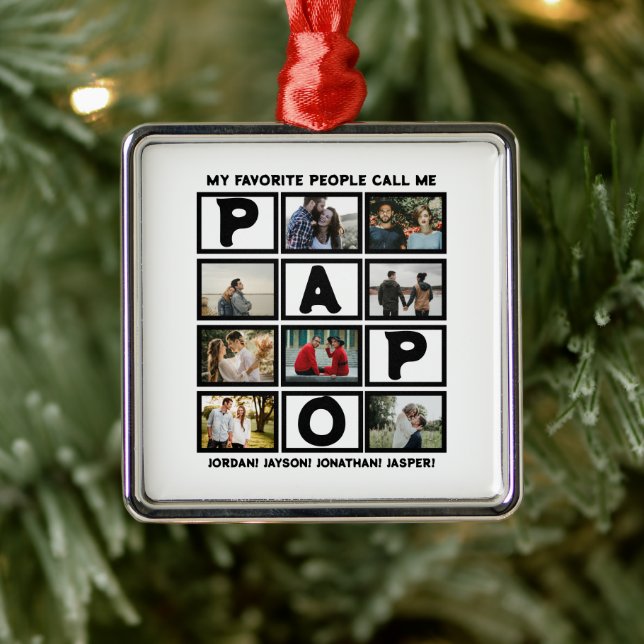 Custom Modern Opa Papa 8 FotoCollage Ornament Aus Metall (Baum)