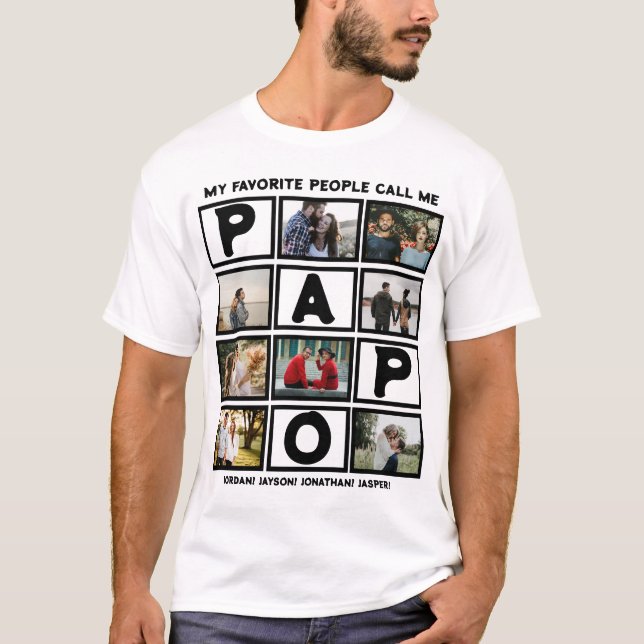 Custom Modern Opa Papa 8 FotoCollage T-Shirt (Vorderseite)