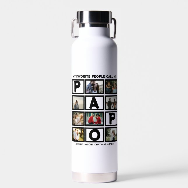 Custom Modern Opa Papa 8 FotoCollage Trinkflasche (Vorne)