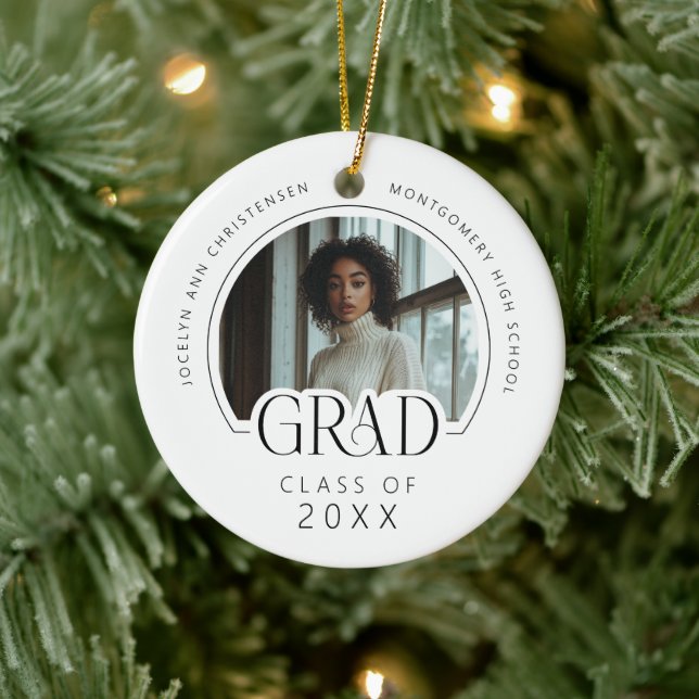 Custom Modern Photo Keepsake Graduation Keramik Ornament (Baum)