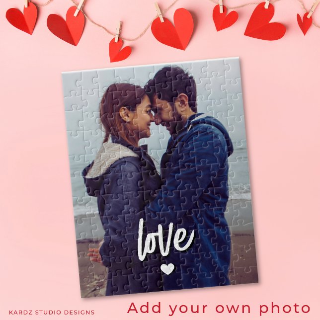 Custom Modern Photo Love Script Couple Puzzle (Customize with your photo and choose size.)