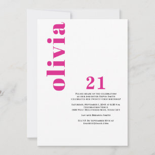 Custom Modern Pink 21. Geburtstag Einladung