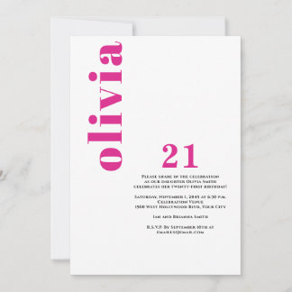 Custom Modern Pink 21. Geburtstag Einladung