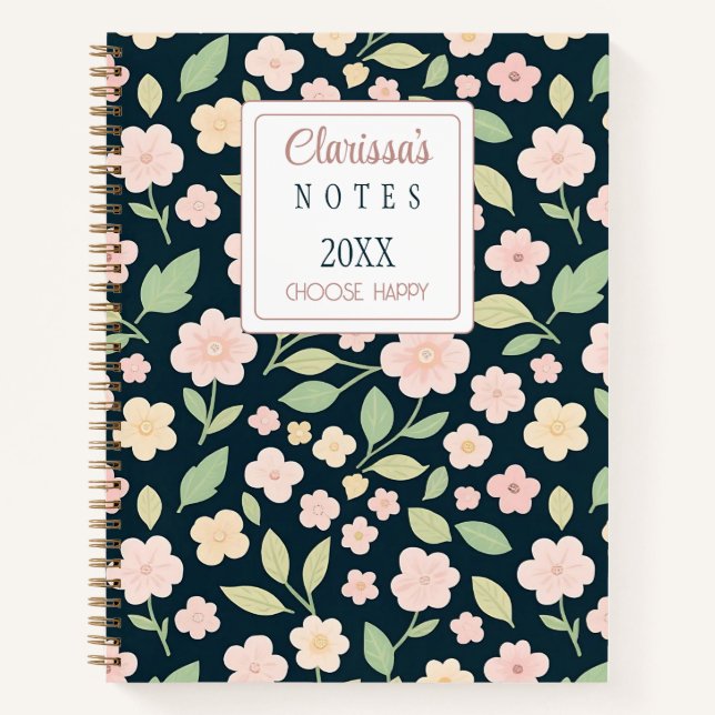 Custom Modern Pink Wildflowers Notizbuch (Vorderseite)