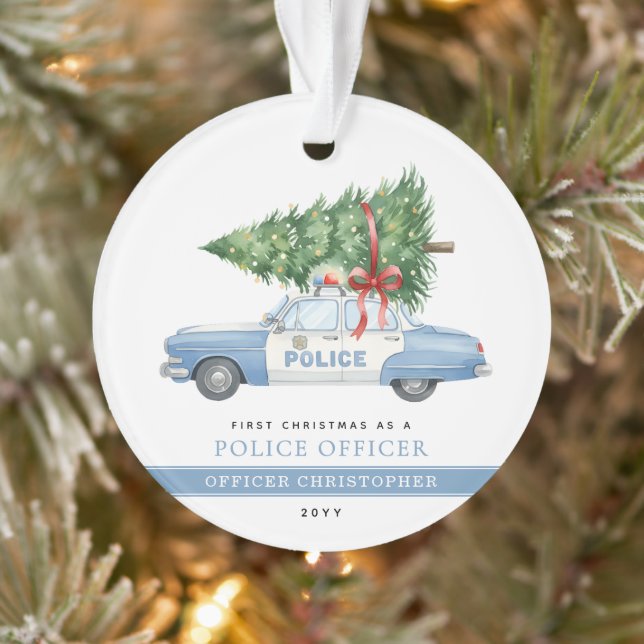 Custom Modern Police Officer First Christmas Ornament (Baum)