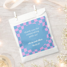 Custom Modern Retro Checkerboard Blue Pink Wedding