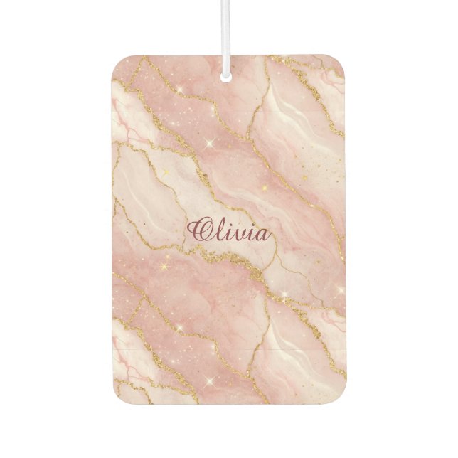 Custom Modern Rose Quartz Marble Gold Autolufterfrischer (Vorderseite)